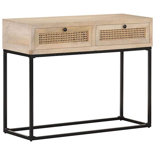 vidaXL konsoollaud, 100x35x76 cm, toekas mangopuit ja naturaalne roog