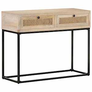 Konzolna mizica 100x35x76 cm trden mangov les in naravni trst