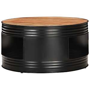 vidaXL Coffee Table Black Solid Acacia Wood Medium Round