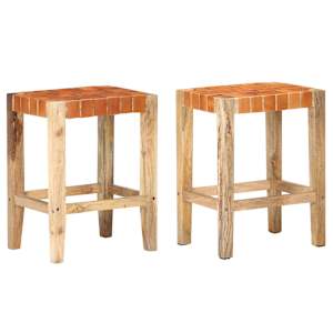 Barové stoličky 2 ks hnědé pravá kůže 60 cm - obrázek 1