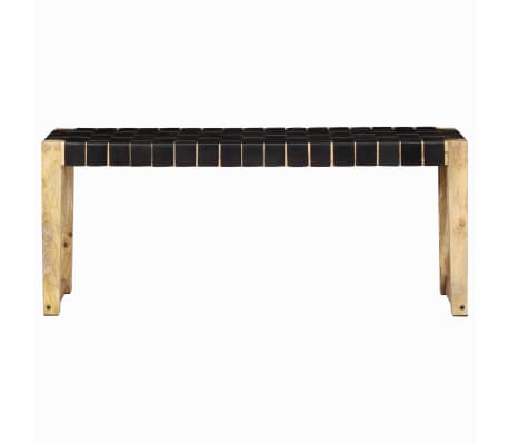 vidaXL Banc 110 cm Noir Cuir v&eacute;ritable et bois de manguier massif