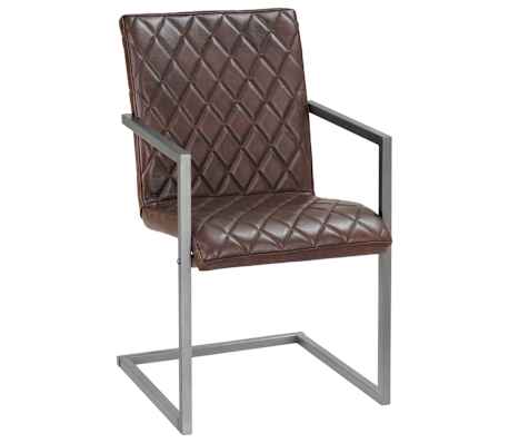 vidaXL Chaises &agrave; manger cantilever lot de 2 marron cuir v&eacute;ritable