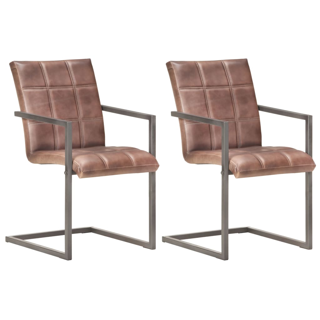 vidaXL Chaises de salle à manger cantilever 2pcs Marron Cuir véritable