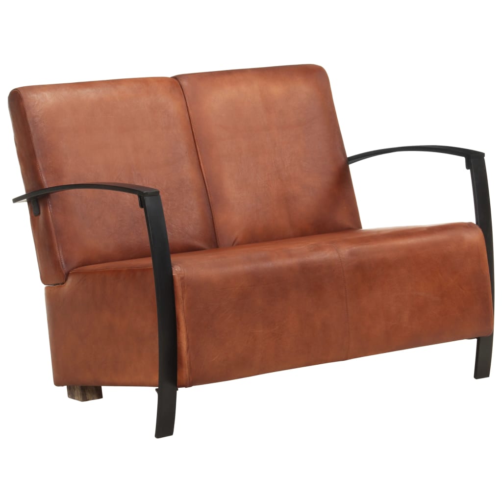 Canapea cu 2 locuri, maro, piele naturală