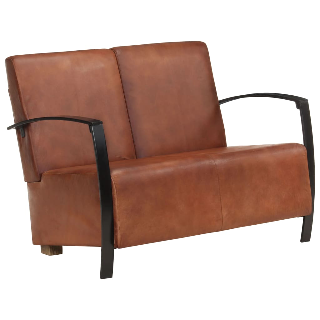 Canapea cu 2 locuri, maro, piele naturală