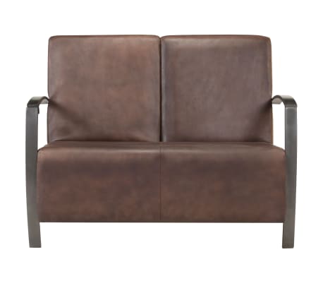 vidaXL 2-местен диван, състарено кафяво, естествена кожа