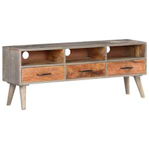 TV stolek šedý 130 x 35 x 51 cm masivní hrubý mangovník - obrázek 8