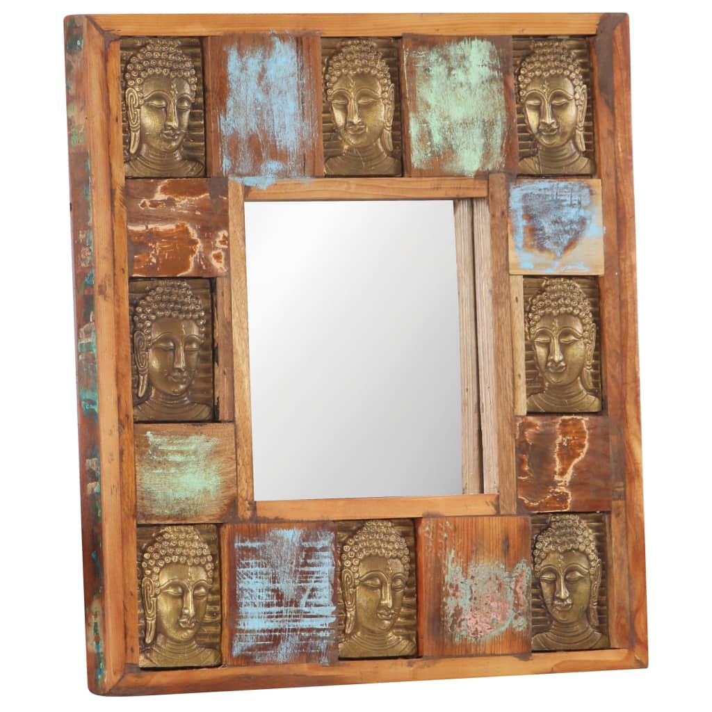 Image of vidaXL Mirror with Buddha Cladding 50x50 cm Solid Reclaimed Wood