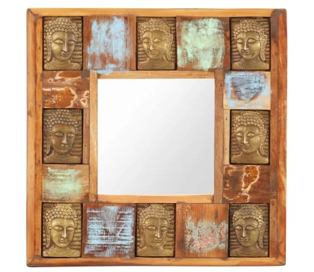 vidaXL Spiegel mit Buddha-Verzierung 50x50 cm Recyceltes Massivholz