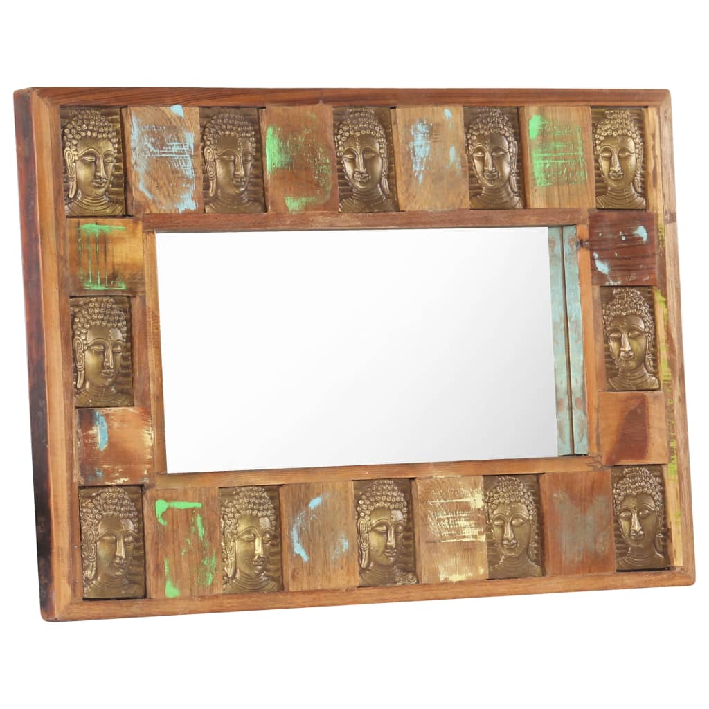 Image of vidaXL Mirror with Buddha Cladding 80x50 cm Solid Reclaimed Wood