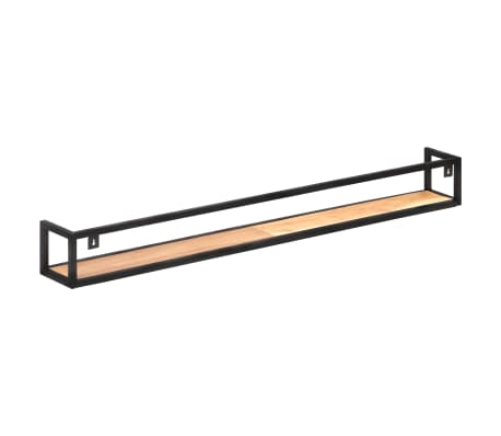 Mobile Bagno A Muro In Legno Massello Di Acacia E Ferro – 40x30x90 Cm, 3 Scomparti, Finitura Naturale, Montaggio A Parete