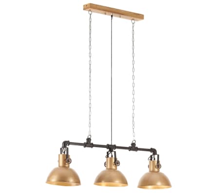 vidaXL Industrial Pendant Lamp Iron and Solid Mango Wood Brass E27