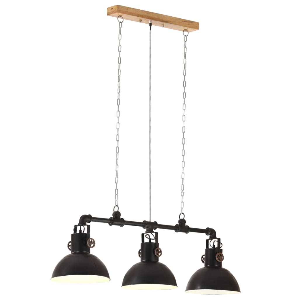 vidaXL Lampă suspendată industrială, fier/ lemn masiv mango, negru E27 imagine vidaxl.ro