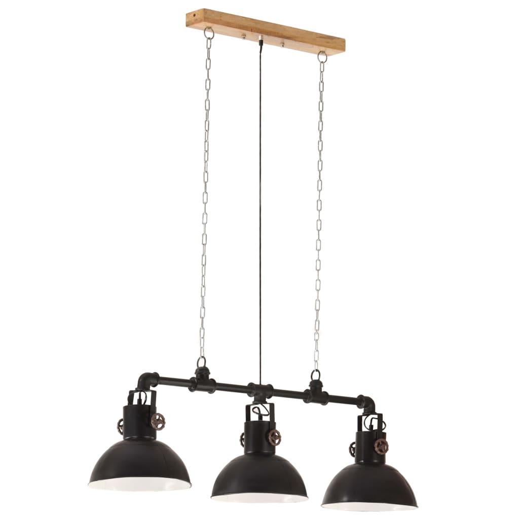 

vidaXL Hanglamp industrieel E27 ijzer en massief mangohout zwart