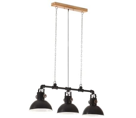 vidaXL Industrijska viseća svjetiljka od željeza i drva manga crna E27
