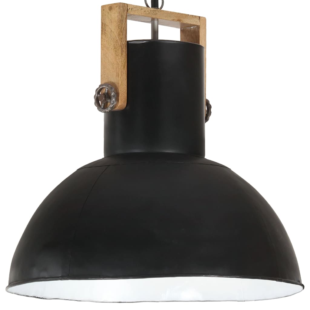 vidaXL LampÄƒ suspendatÄƒ industrialÄƒ, 25 W negru 52 cm mango E27 rotund