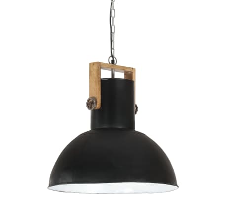 vidaXL Industrial Hanging Lamp 25 W Black Round Mango Wood 52 cm E27