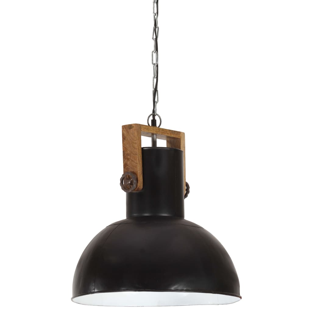 vidaXL Industrial Hanging Lamp 25 W Black Round Mango Wood 42 cm E27