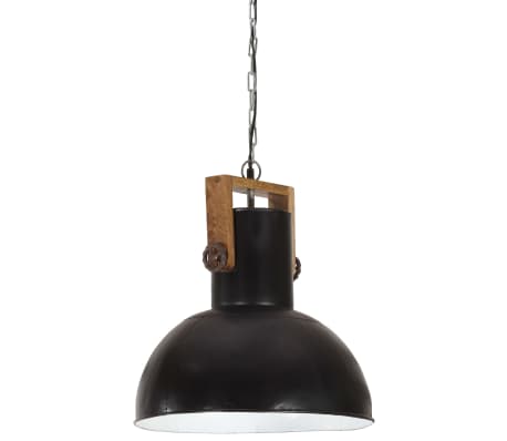 vidaXL Industrial Hanging Lamp 25 W Black Round Mango Wood 42 cm E27