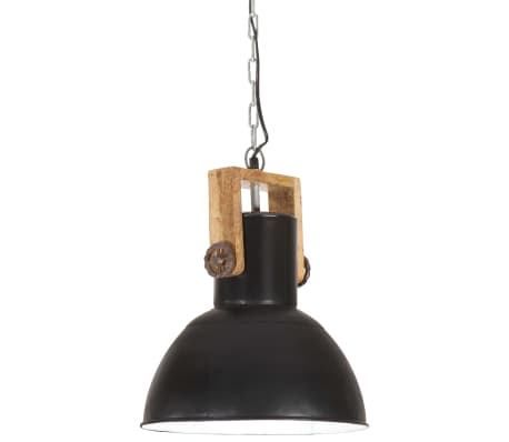 vidaXL Industrial Hanging Lamp 25 W Black Round Mango Wood 32 cm E27