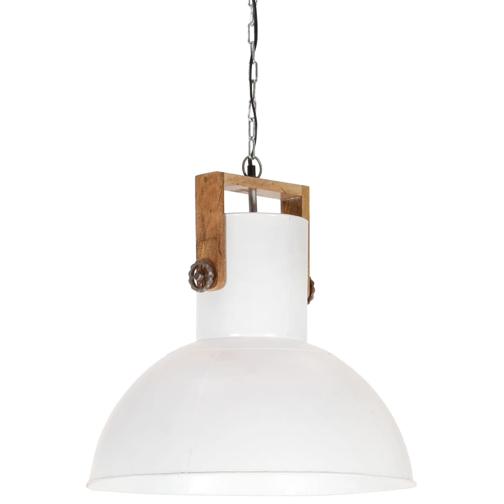 vidaXL Industrial Hanging Lamp 25 W White Round Mango Wood 52 cm E27