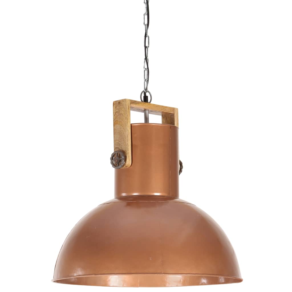 vidaXL Industrial Hanging Lamp 25 W Copper Round Mango Wood 52 cm E27