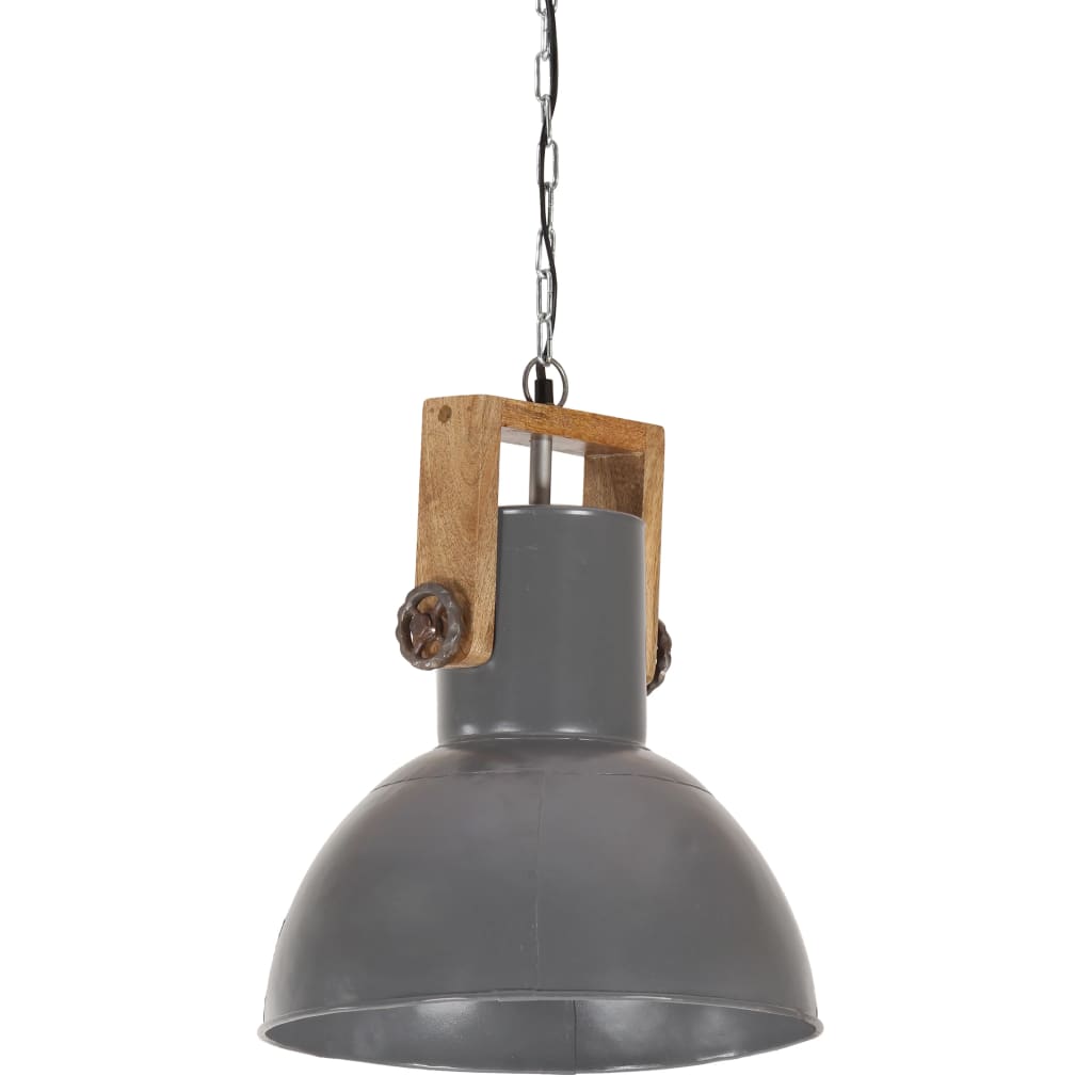 

vidaXL Hanglamp industrieel rond 25 W E27 32 cm mangohout grijs