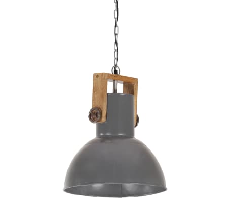 vidaXL Industrial Hanging Lamp 25 W Grey Round Mango Wood 32 cm E27