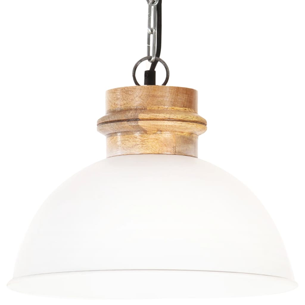 vidaXL Industrial Hanging Lamp White Round 32 cm E27 Solid Mango Wood