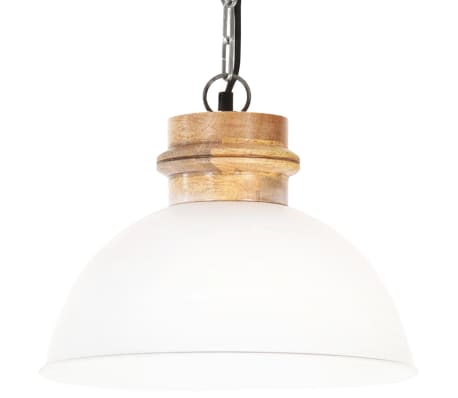 vidaXL Industrial Hanging Lamp White Round 32 cm E27 Solid Mango Wood