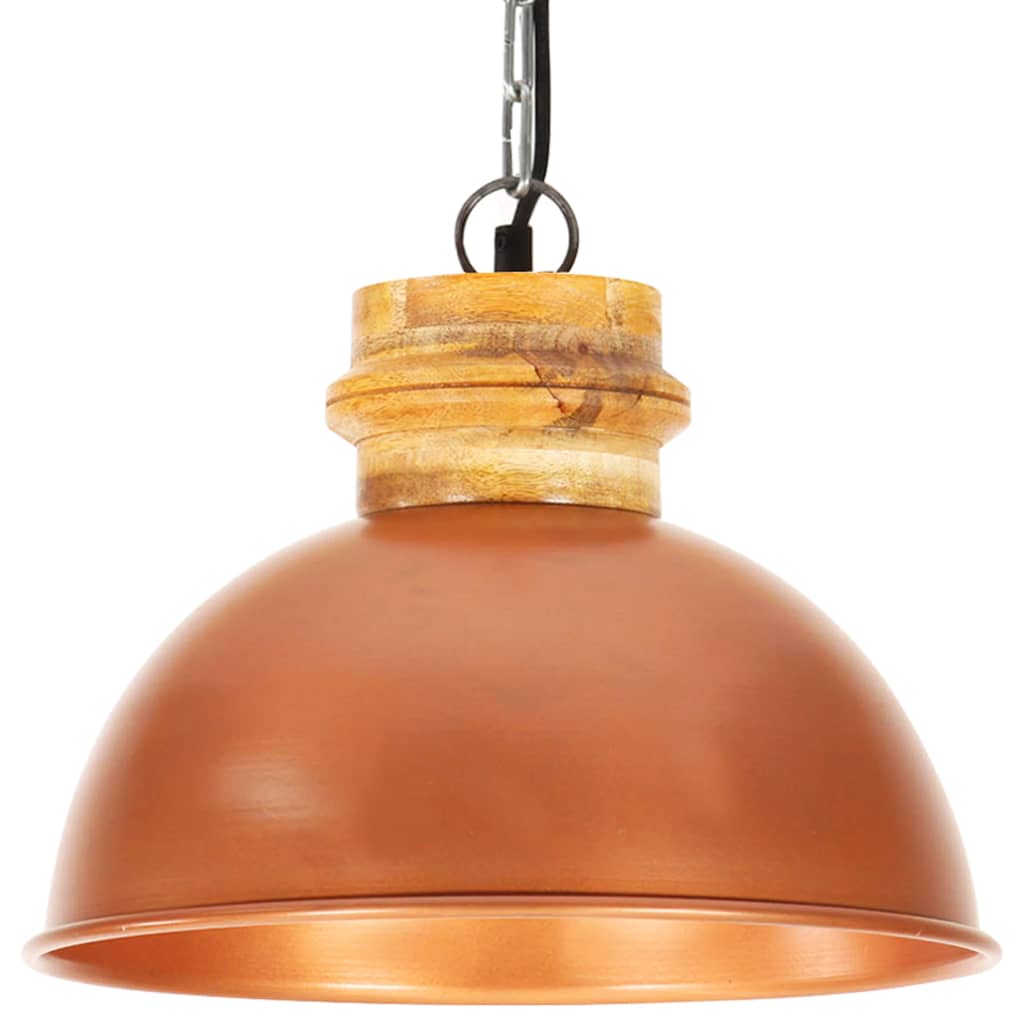 vidaXL Industrial Hanging Lamp Copper Round 32 cm E27 Solid Mango Wood