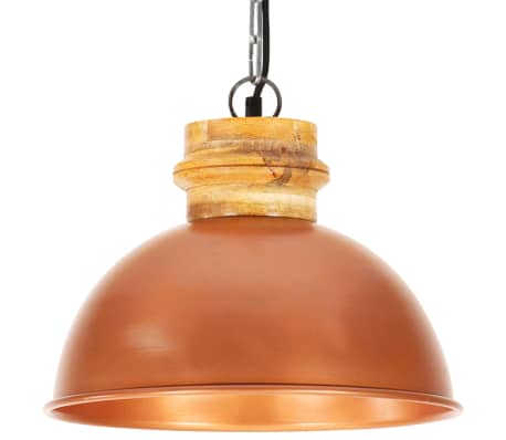vidaXL Industrial Hanging Lamp Copper Round 32 cm E27 Solid Mango Wood
