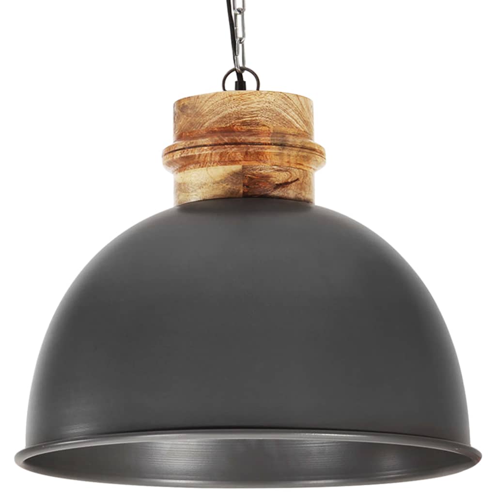 vidaXL Industrial Hanging Lamp Grey Round 50 cm E27 Solid Mango Wood