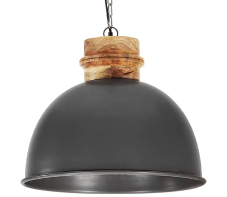 vidaXL Industrial Hanging Lamp Grey Round 50 cm E27 Solid Mango Wood