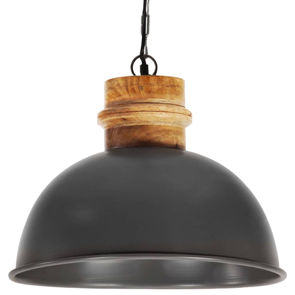 vidaXL Industrial Hanging Lamp Grey Round 42 cm E27 Solid Mango Wood