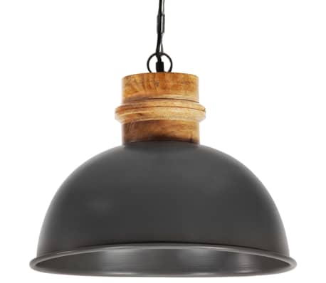 vidaXL Industrial Hanging Lamp Grey Round 42 cm E27 Solid Mango Wood
