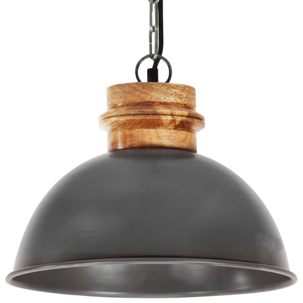 vidaXL Industrial Hanging Lamp Grey Round 32 cm E27 Solid Mango Wood