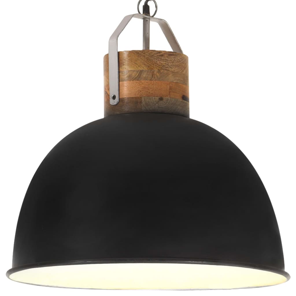 vidaXL Lampă suspendată industrială, negru 51 cm lemn mango E27 rotund vidaXL imagine noua 2022