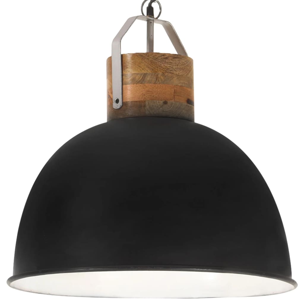 vidaXL Industrial Hanging Lamp Black Round 51 cm E27 Solid Mango Wood