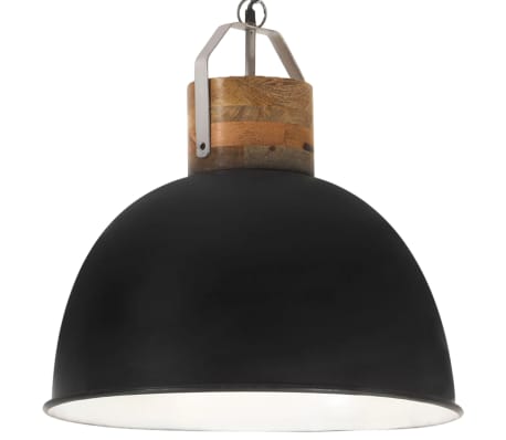vidaXL Industrial Hanging Lamp Black Round 51 cm E27 Solid Mango Wood