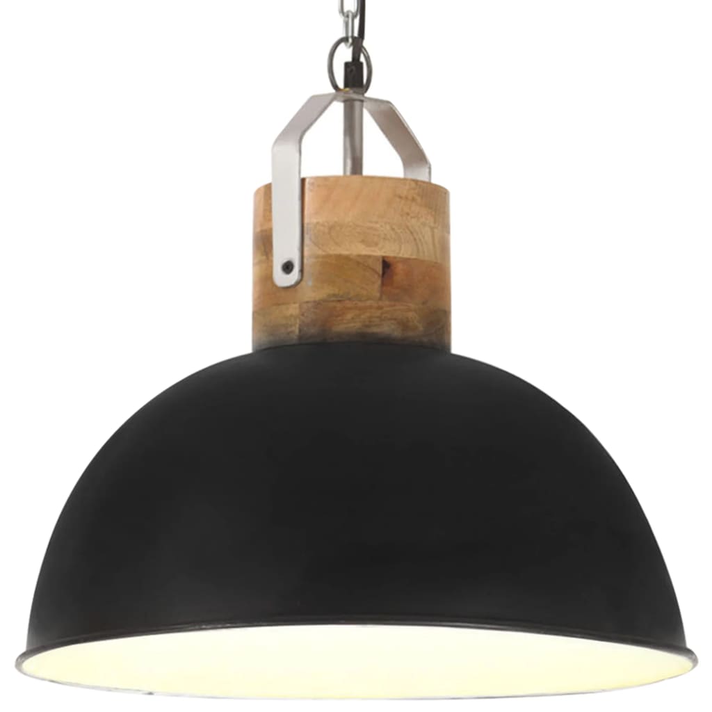 vidaXL Lampă suspendată industrială, negru, 42 cm, mango, E27, rotund vidaXL imagine noua 2022