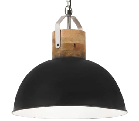 vidaXL Industrial Hanging Lamp Black Round 42 cm E27 Solid Mango Wood