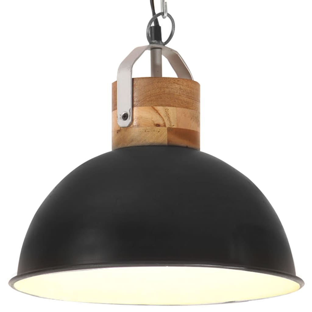 vidaXL Lampă suspendată industrială, negru, 32 cm, mango, E27, rotund vidaXL