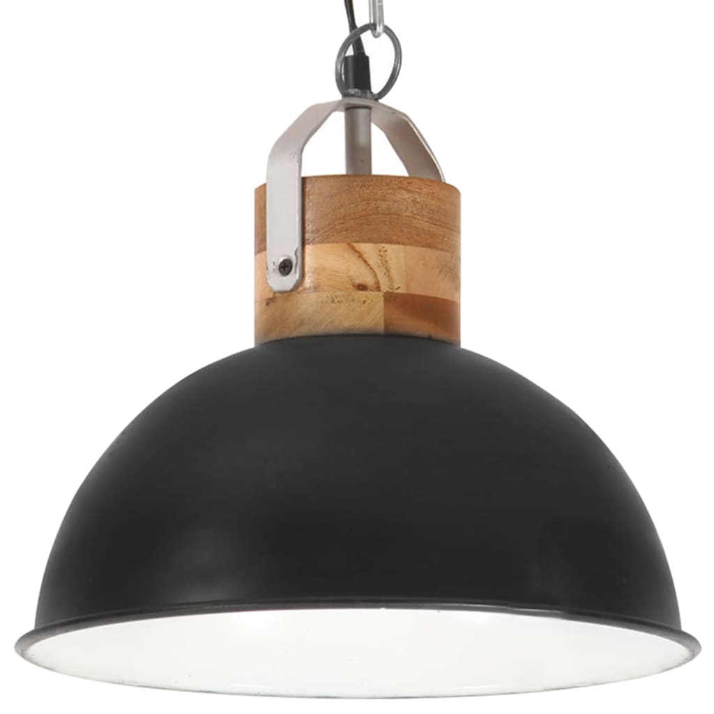 vidaXL Lampada Soffitto Industriale Nera Rotonda 32 cm E27 Legno Mango