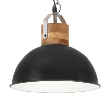 vidaXL Индустриална пенделна лампа черна кръгла 32 см E27 манго масив