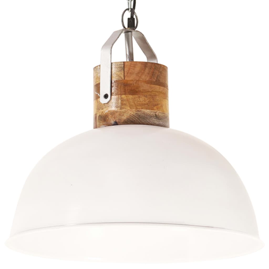 vidaXL Lampă suspendată industrială, alb, 42 cm, lemn mango E27 rotund