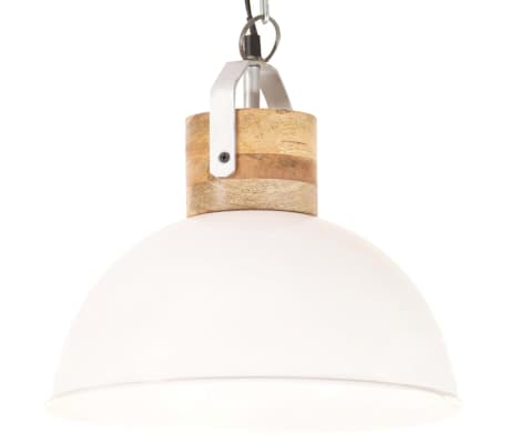 vidaXL Индустриална пенделна лампа бяла кръгла 32 см E27 манго масив