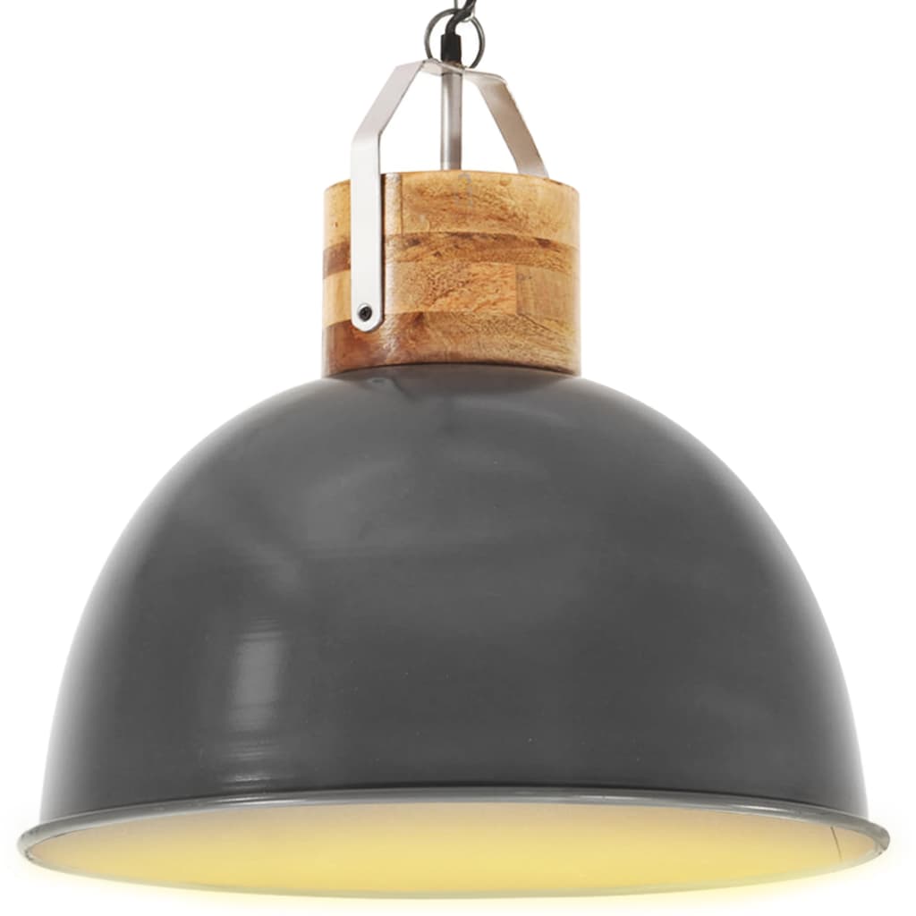 vidaXL LampÄƒ suspendatÄƒ industrialÄƒ, gri, 51 cm lemn mango, E27 rotund