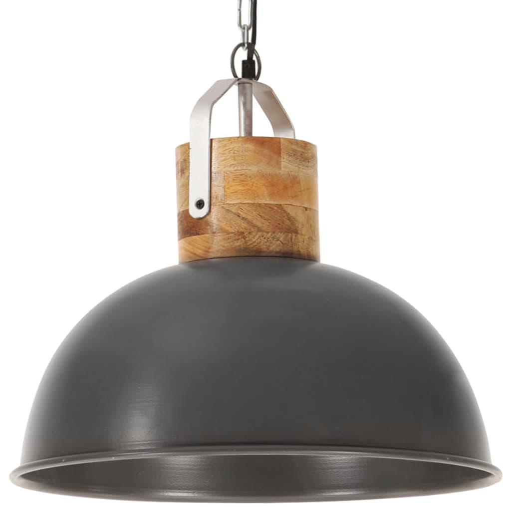 vidaXL Industrial Hanging Lamp Grey Round 42 cm E27 Solid Mango Wood