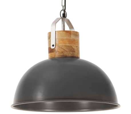 vidaXL Industrial Hanging Lamp Grey Round 42 cm E27 Solid Mango Wood